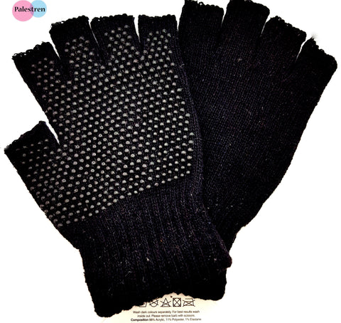 Black Super Soft Magic Gripper Fingerless Thermal Winter Gloves Work ppi gloves